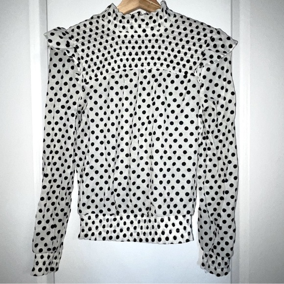 Polka Dot Ruffle Shoulder Blouse - Picture 4 of 8